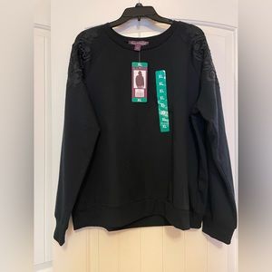 Black lace crew neck sweater